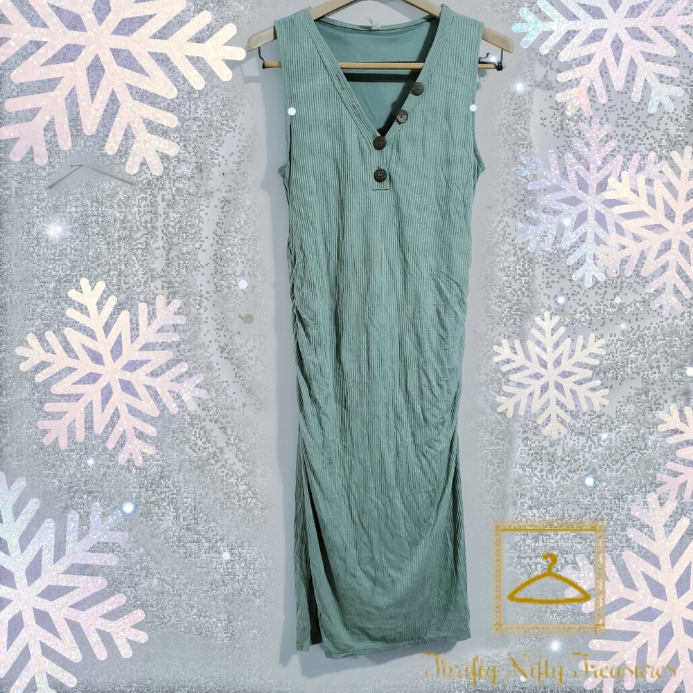 Pink Blush V-Neck Button Up Ruched Dress